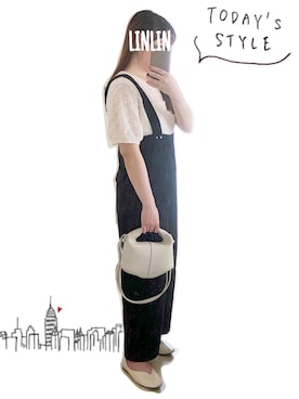 「レーストップス」｜「アイテム（オールインワン・サロペット）」を使った、エル .s さん（レディース・155cm）の夏コーディネート