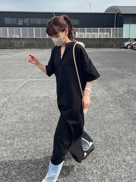 「Bonjour Sagan（ボンジュールサガン）のバックデザインVネックワンピース（ワンピース）」を使った、maamin♡さん（レディース・156cm）の夏コーディネート