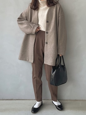 「アイテム（ノーカラーコート）」を使った、maamin♡さん（レディース・156cm）の冬コーディネート