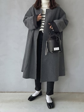 「アイテム（ノーカラーコート）」を使った、maamin♡さん（レディース・156cm）の冬コーディネート