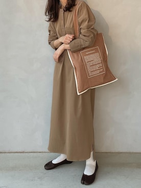 「ブラウンコーデ」｜「アイテム（シャツワンピース）」を使った、maamin♡さん（レディース・156cm）の秋コーディネート