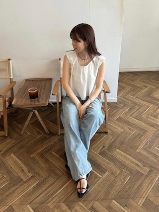 「LE MORE（リモア）のポイントシャーリングブラウス（シャツ/ブラウス）」を使った、maamin♡さん（レディース・156cm）の夏コーディネート
