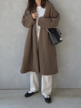 「ガウンコート」｜「アイテム（ノーカラーコート）」を使った、maamin♡さん（レディース・156cm）の秋コーディネート