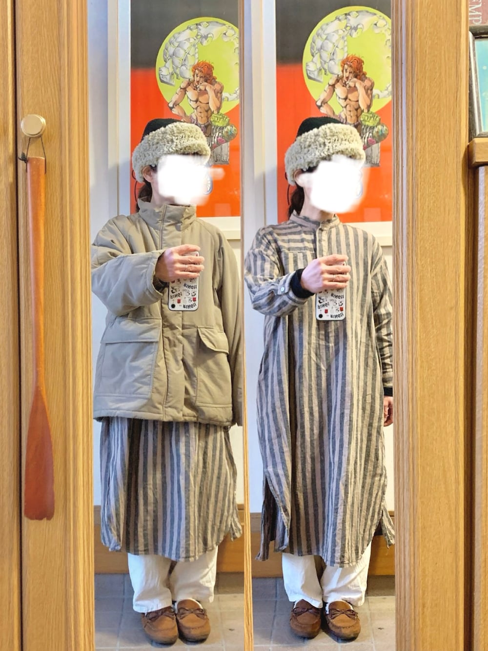「昨日のコーデ、昨日の服、古着」｜「studio CLIPのアイテム（シャツワンピース、ブラウン系）」を使った、まっきさん（レディース・150cm）の冬コーディネートの1枚目の写真