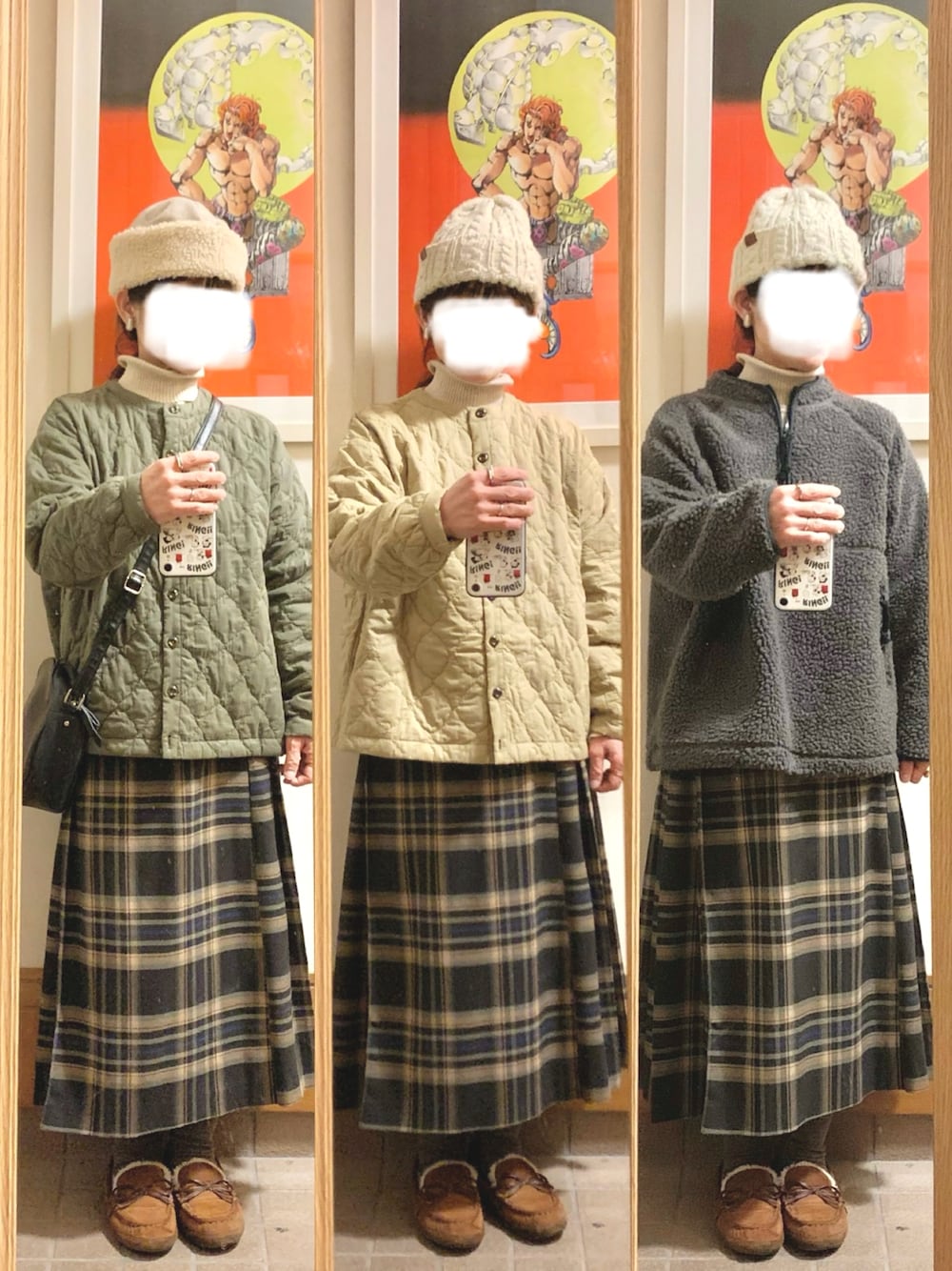 「イロチ買い、古着、買い物」｜「tukuroiのアイテム（ノーカラージャケット、グリーン系）」を使った、まっきさん（レディース・150cm）の冬コーディネートの1枚目の写真