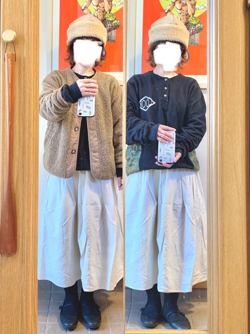 「昨日のコーデ、古着、リメイク古着」｜「作家メイドのアイテム（帽子、ベージュ系）」を使った、まっきさん（レディース・149cm）の冬コーディネートの1枚目の写真
