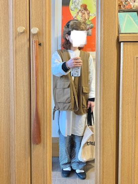 「古着」｜「アイテム（シャツワンピース）」を使った、まっきさん（レディース・149cm）の春コーディネート