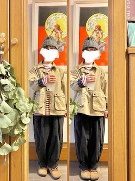 「アイテム（ニットキャップ/ビーニー）」を使った、まっきさん（レディース・150cm）の秋コーディネート