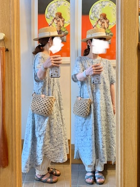 「麦わら帽子」｜「アイテム（シャツワンピース）」を使った、まっきさん（レディース・150cm）の夏コーディネート