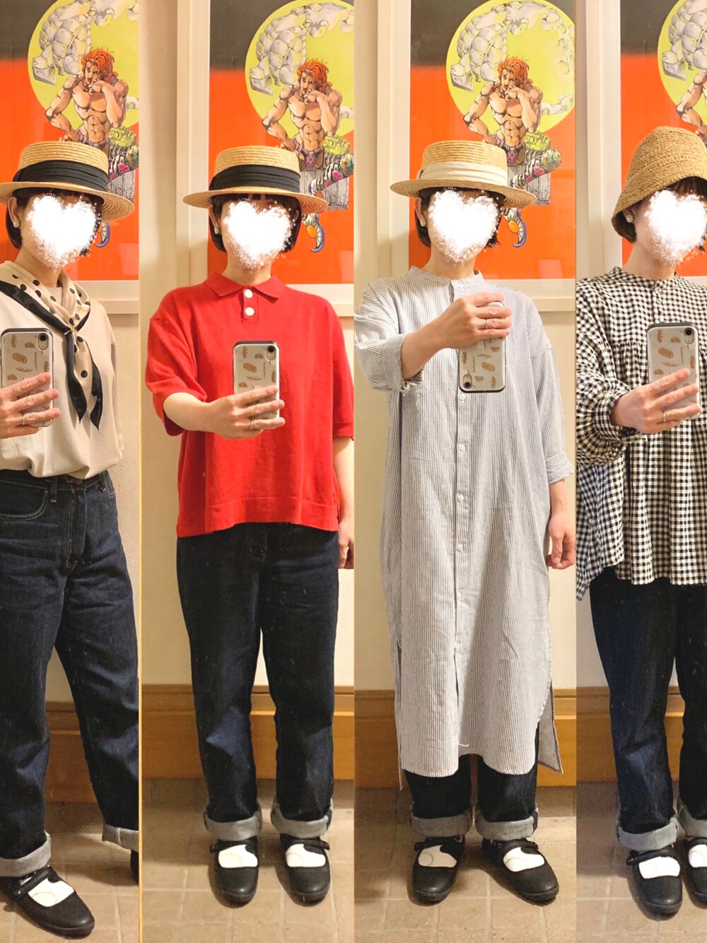 「購入品、スカーフ、シンプルコーデ、帽子」｜「studio CLIPの14ゲージハイツイストポロTニット（ポロシャツ、レッド系）」を使った、まっきさん（レディース・149cm）の春コーディネートの1枚目の写真