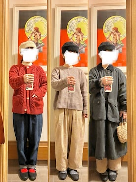 「アイテム（かごバッグ）」を使った、まっきさん（レディース・150cm）の冬コーディネート