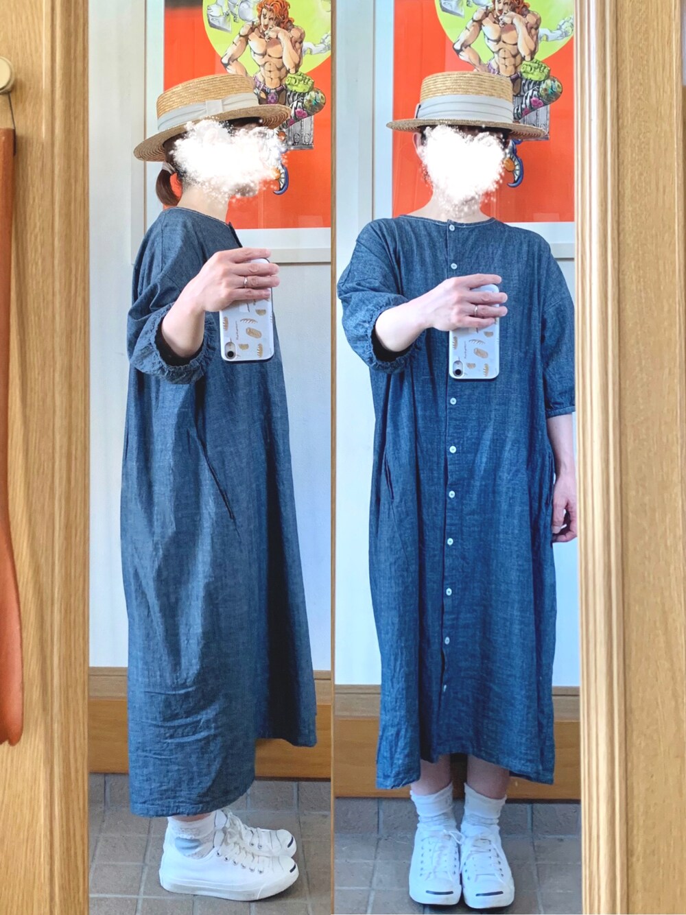 「今日のコーデ、今日の服、麦わら帽子、プチプラ、シンプルコーデ、ジャックパーセル」｜「14+の麦ブレードカンカン帽（ハット、ホワイト系）」を使った、まっきさん（レディース・149cm）の夏コーディネートの1枚目の写真