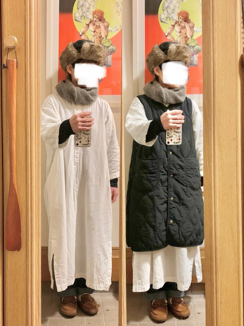 「昨日のコーデ、昨日の服、ワンピース」｜「しまむらのアイテム（ローファー、ブラウン系）」を使った、まっきさん（レディース・150cm）の冬コーディネートの1枚目の写真