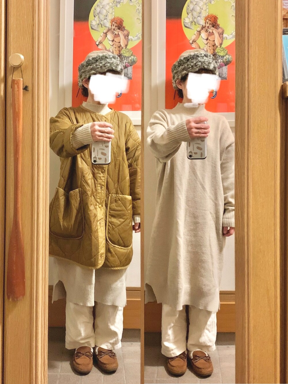 「昨日のコーデ、昨日の服、作家メイド、プチプラ、古着、ライナー、ニットワンピース、モカシン」｜「Samansa Mos2のアイテム（モッズコート、ベージュ系）」を使った、まっきさん（レディース・149cm）の春コーディネートの1枚目の写真