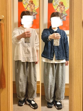「グレンチェック」｜「アイテム（デニムジャケット）」を使った、まっきさん（レディース・149cm）の春コーディネート