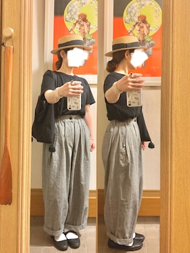 「グレンチェック」｜「アイテム（帽子）」を使った、まっきさん（レディース・150cm）の夏コーディネート