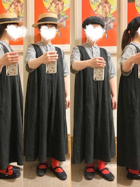 「麦わら帽子」｜「アイテム（ジャンパースカート）」を使った、まっきさん（レディース・149cm）の秋コーディネート