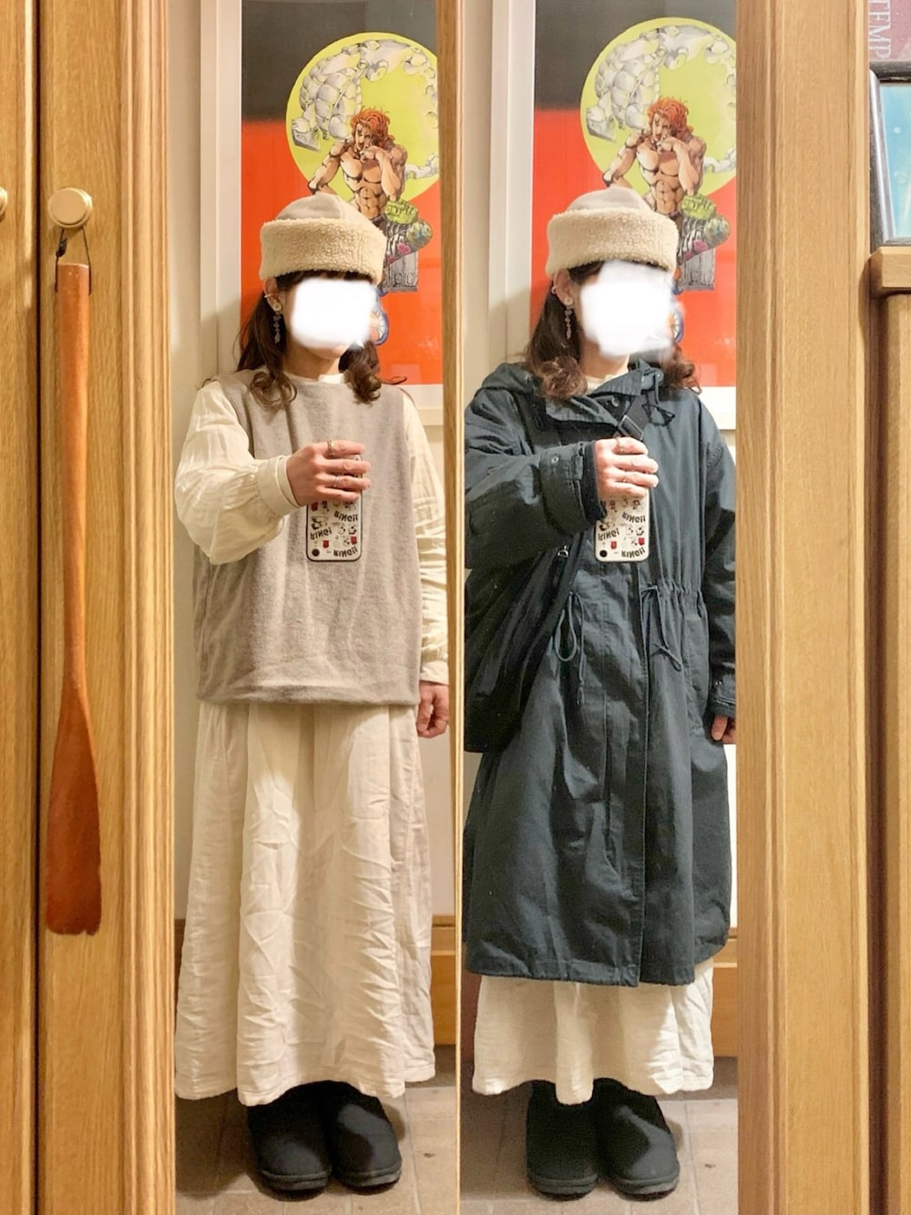 「昨日のコーデ、昨日の服、ベスト、ワンピース」｜「作家メイドのアイテム（ベスト、ベージュ系）」を使った、まっきさん（レディース・150cm）の冬コーディネートの1枚目の写真