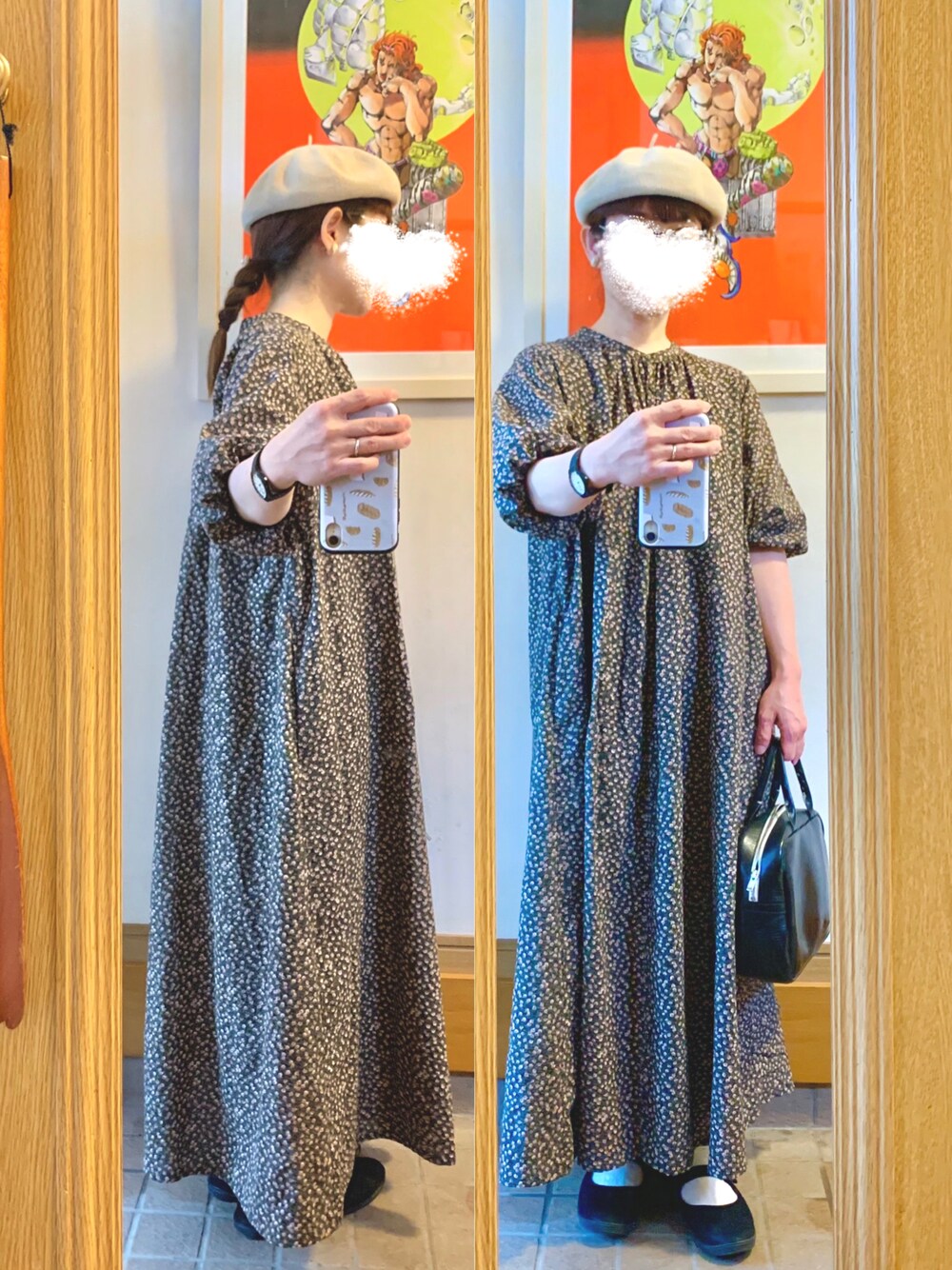 「今日のコーデ、今日の服、小花柄」｜「SM2のアイテム（シャツワンピース、ブラック系）」を使った、まっきさん（レディース・149cm）の夏コーディネートの1枚目の写真