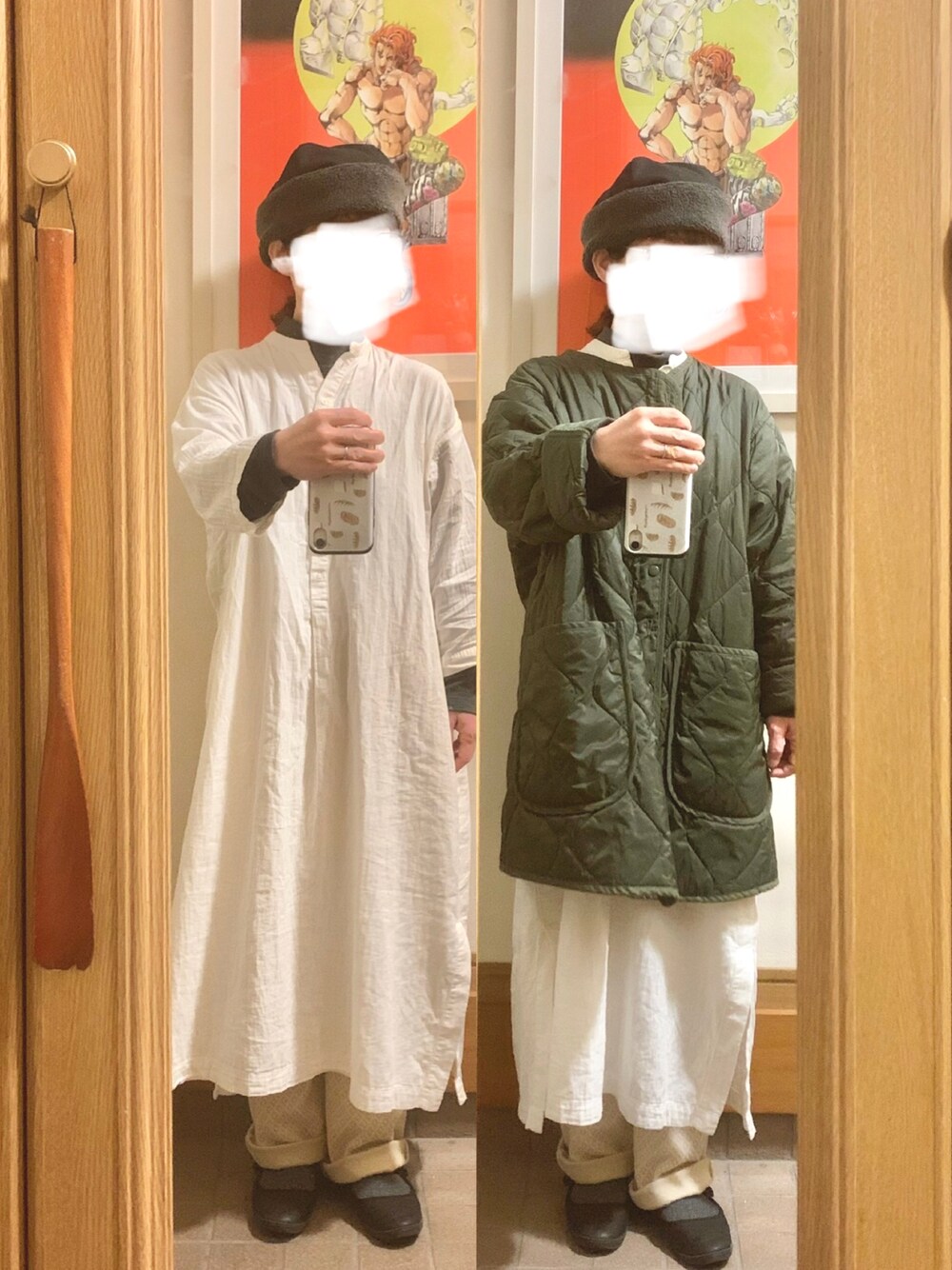 「昨日のコーデ、昨日の服、ワンピース、ライナー、古着」｜「Samansa Mos2のアイテム（モッズコート、グリーン系）」を使った、まっきさん（レディース・149cm）の春コーディネートの1枚目の写真