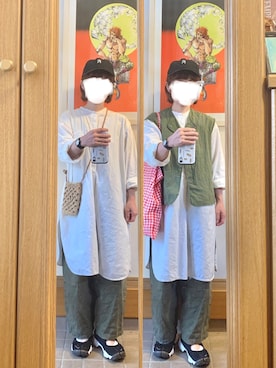 「古着」｜「アイテム（シャツワンピース）」を使った、まっきさん（レディース・149cm）の秋コーディネート