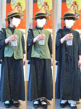 「古着」｜「アイテム（シャツワンピース）」を使った、まっきさん（レディース・149cm）の春コーディネート
