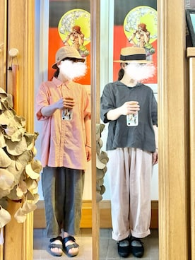 「14+（イチヨンプラス）のアイテム（帽子）」を使った、まっきさん（レディース・150cm）の夏コーディネート