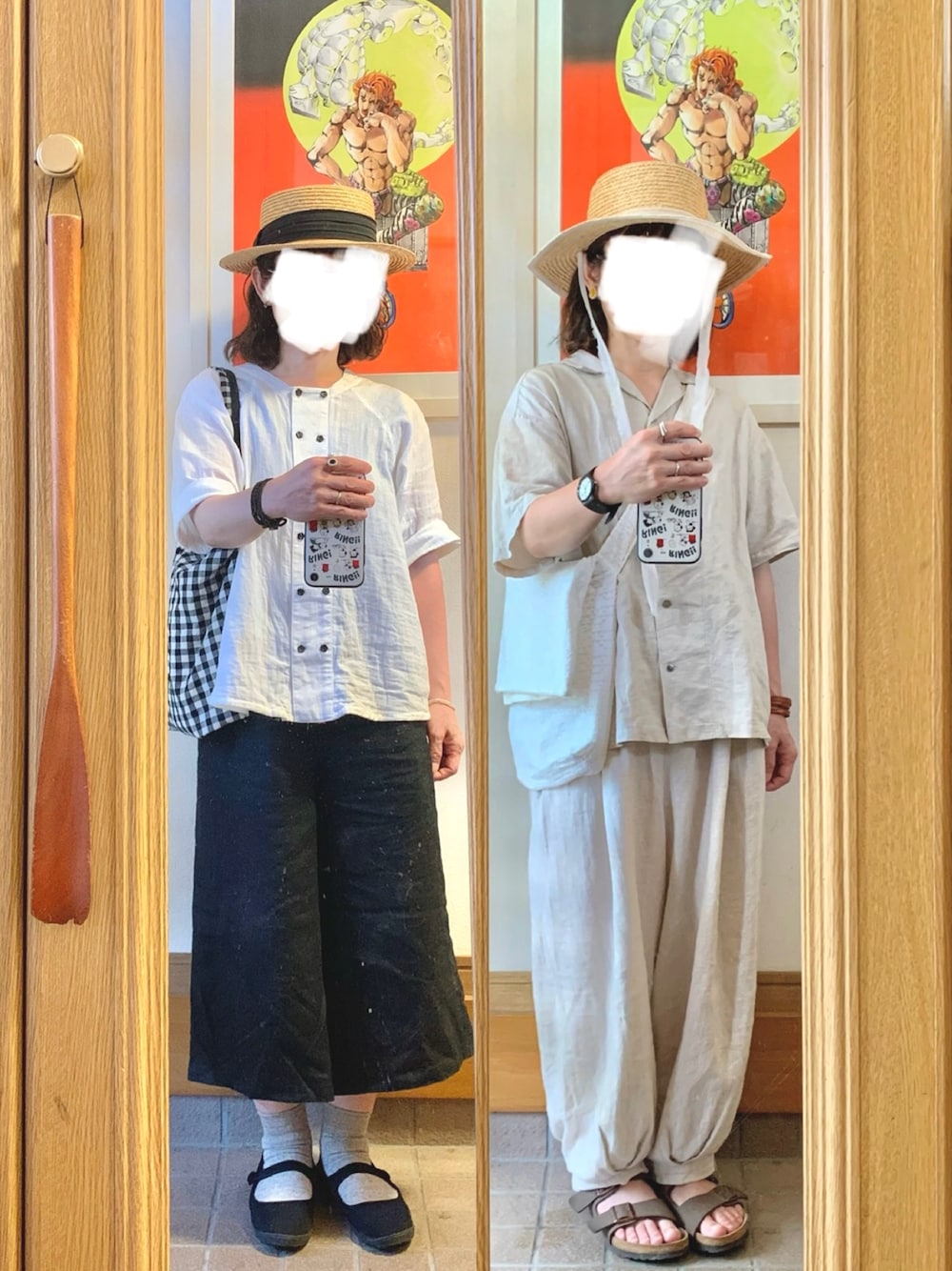 「昨日のコーデ、昨日の服、麦わら帽子、リネン、古着」｜「fog linen workのアイテム（パンツ、ブラック系）」を使った、まっきさん（レディース・150cm）の夏コーディネートの1枚目の写真