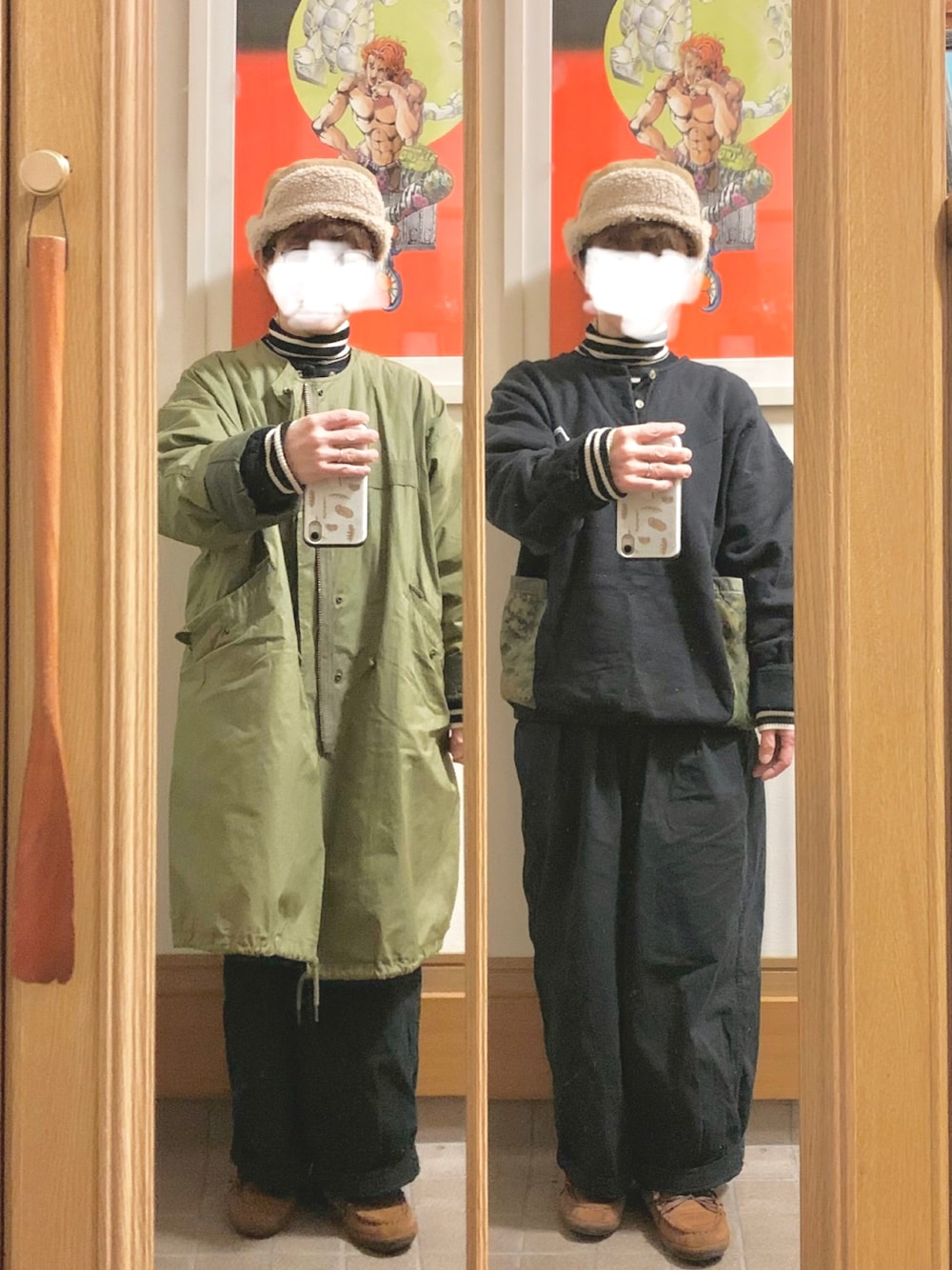 「昨日のコーデ、昨日の服、古着、モッズコート、モカシン」｜「リメイク古着のアイテム（スウェット、ブラック系）」を使った、まっきさん（レディース・149cm）の冬コーディネートの1枚目の写真