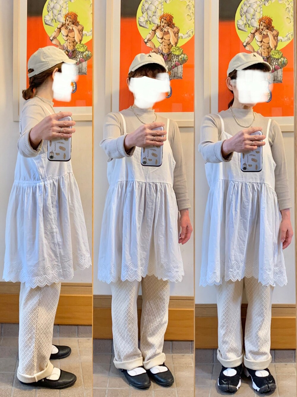 「昨日のコーデ、昨日の服、淡色コーデ、ワントーンコーデ」｜「NIKEのアイテム（スニーカー、ブラック系）」を使った、まっきさん（レディース・149cm）の春コーディネートの1枚目の写真