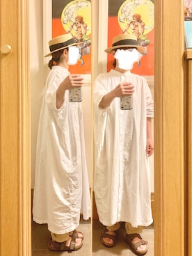 「麦わら帽子」｜「アイテム（シャツワンピース）」を使った、まっきさん（レディース・149cm）の秋コーディネート