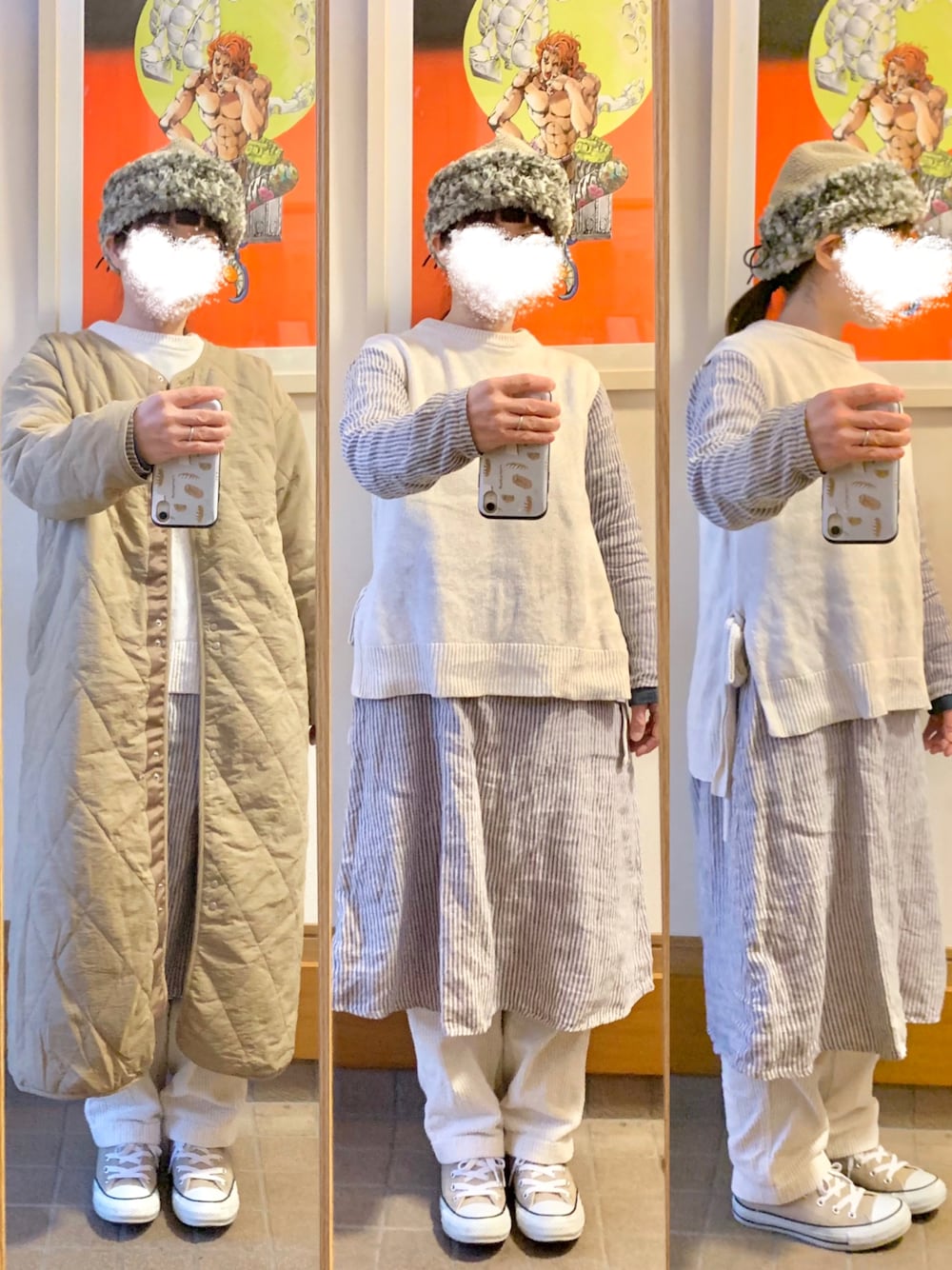 「ロングコート、今日のコーデ、今日の服」｜「CONVERSEのアイテム（スニーカー、ベージュ系）」を使った、まっきさん（レディース・149cm）の冬コーディネートの1枚目の写真