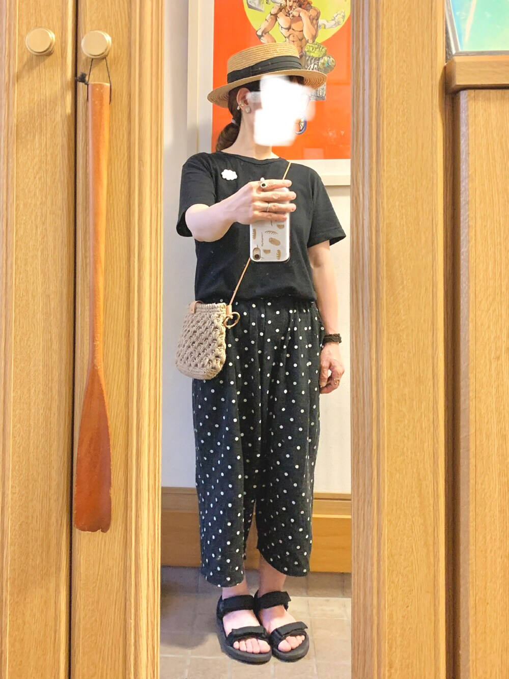 「昨日のコーデ、昨日の服、シンプルコーデ、麦わら帽子、プチプラ、水玉、スポサン、作家メイド」｜「14+のアイテム（ハット、ブラック系）」を使った、まっきさん（レディース・150cm）の夏コーディネートの1枚目の写真