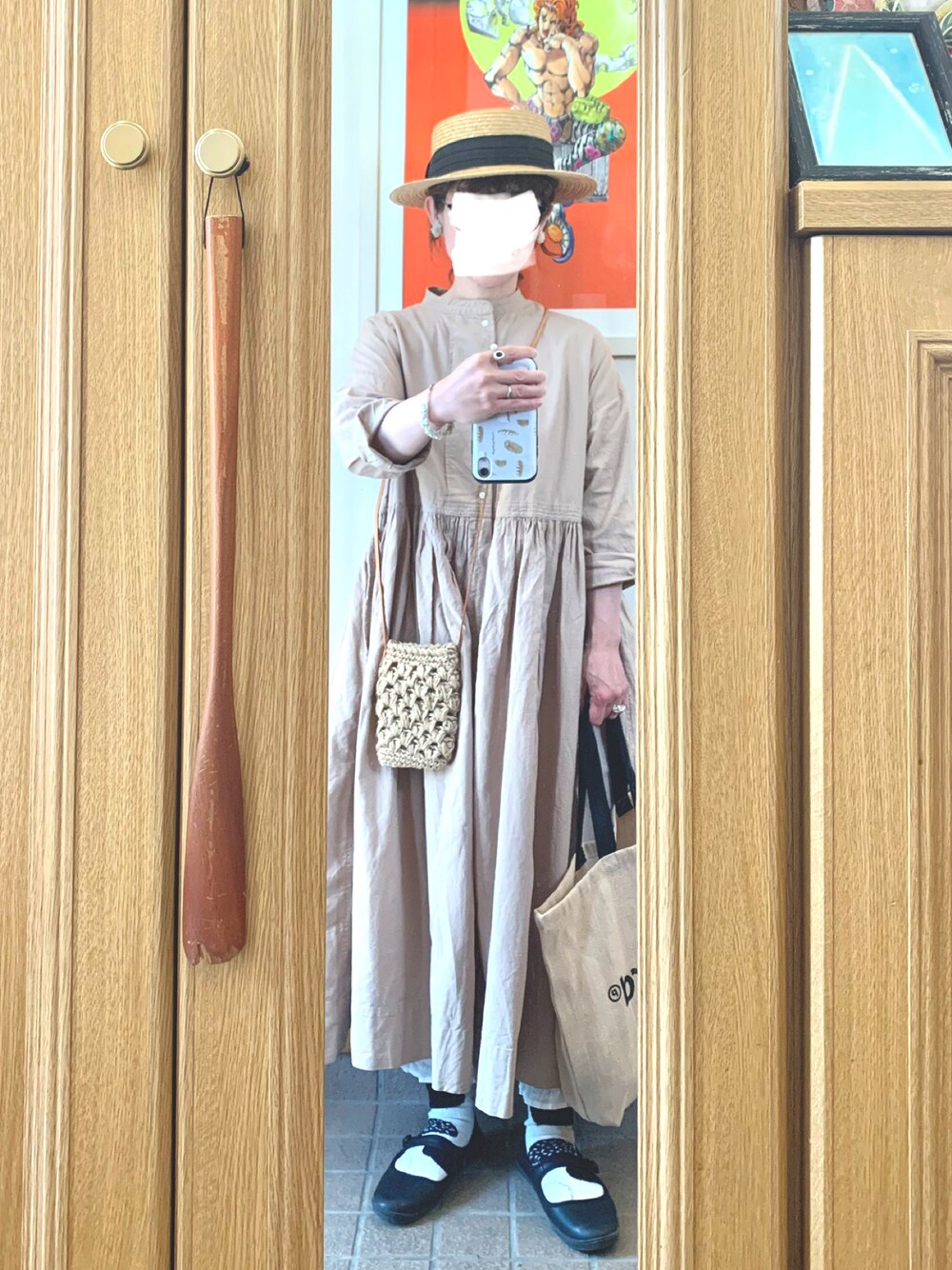 「昨日のコーデ、昨日の服、シンプルコーデ、麦わら帽子」｜「14+の麦ブレードカンカン帽（ハット、ブラック系）」を使った、まっきさん（レディース・149cm）の春コーディネートの1枚目の写真