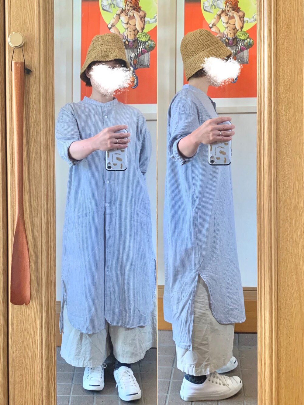 「今日のコーデ、今日の服、シャツワンピ」｜「ROPE' PICNICのアイテム（帽子、ブラウン系）」を使った、まっきさん（レディース・149cm）の春コーディネートの1枚目の写真