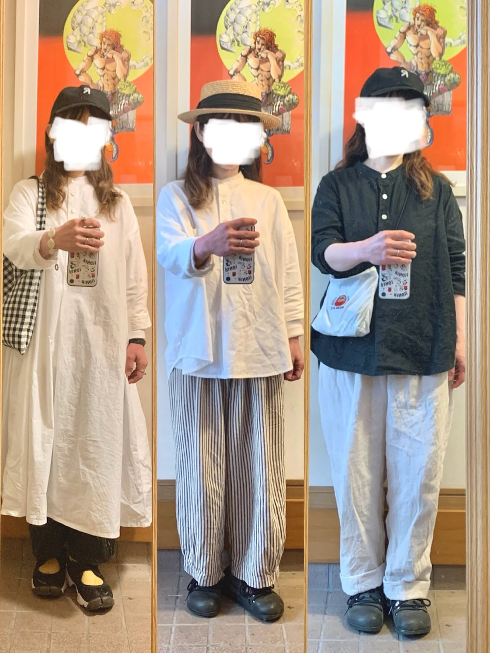 「昨日のコーデ、昨日の服、キャップ、リネンシャツ、リネンパンツ、古着、モンタナ」｜「マルシェ購入品のアイテム（キャップ、ブラック系）」を使った、まっきさん（レディース・150cm）の春コーディネートの1枚目の写真
