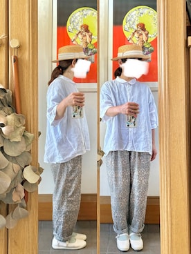 「14+（イチヨンプラス）のアイテム（帽子）」を使った、まっきさん（レディース・150cm）の夏コーディネート