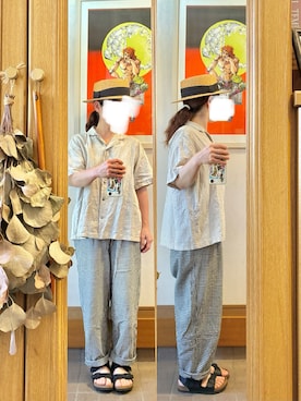 「14+（イチヨンプラス）のアイテム（帽子）」を使った、まっきさん（レディース・150cm）の夏コーディネート