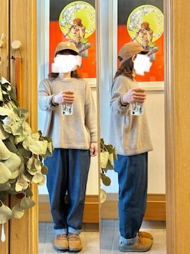 「オローネ（オローネ）のジュピターニット（ニット/セーター、ベージュ系）」を使った、まっきさん（レディース・150cm）の春コーディネート