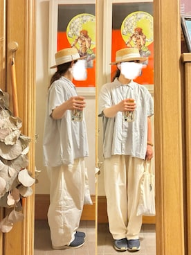 「14+（イチヨンプラス）のアイテム（帽子）」を使った、まっきさん（レディース・150cm）の夏コーディネート