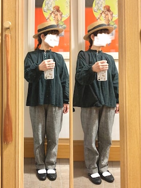 「グレンチェック」｜「アイテム（帽子）」を使った、まっきさん（レディース・149cm）の春コーディネート
