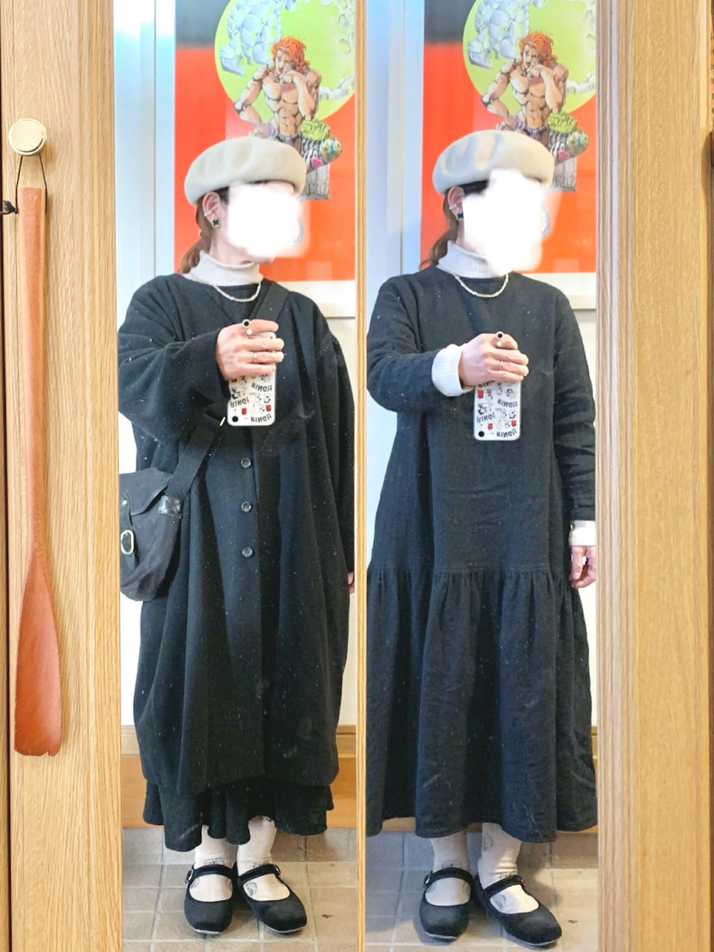 「昨日のコーデ、昨日の服、ベレー帽、古着」｜「ichiのアイテム（ワンピース、ブラック系）」を使った、まっきさん（レディース・150cm）の冬コーディネートの1枚目の写真