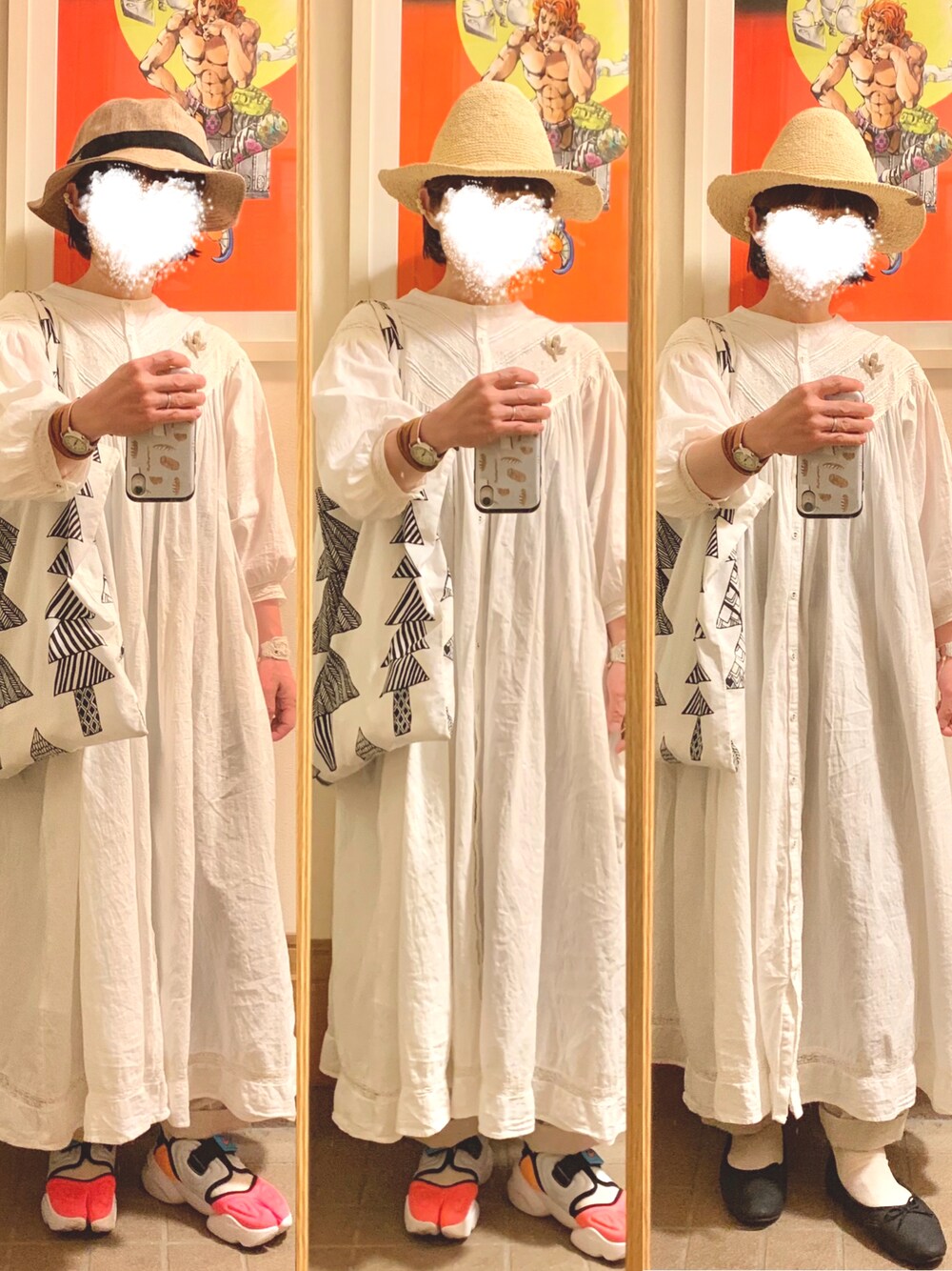 「今日のコーデ、今日の服、帽子、シンプルコーデ、休日コーデ、ホワイトコーデ、中古靴」｜「ORCIVALの【ORCIVAL/オーシバル】Raffia Like PE HAT #RC-7146RLP（ハット、ベージュ系）」を使った、まっきさん（レディース・149cm）の春コーディネートの1枚目の写真