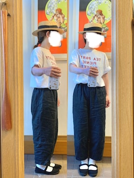「麦わら帽子」｜「アイテム（バレエシューズ）」を使った、まっきさん（レディース・150cm）の夏コーディネート