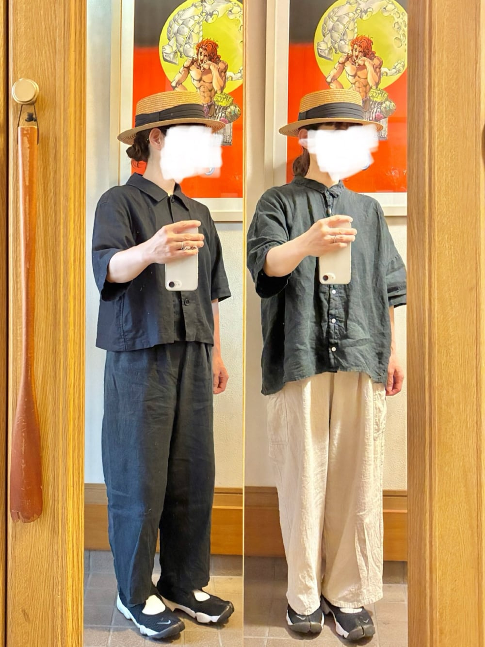 「麦わら帽子、シンプルコーデ、ブラックコーデ、モノトーンコーデ」｜「14+のアイテム（ハット、ブラック系）」を使った、まっきさん（レディース・150cm）の夏コーディネートの1枚目の写真