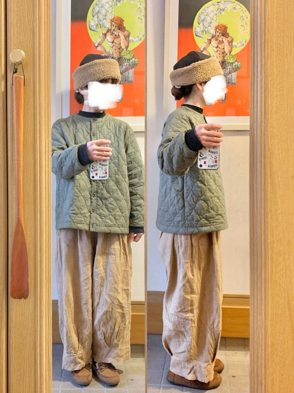 「昨日のコーデ、昨日の服、シンプルコーデ」｜「作家メイドのアイテム（帽子、ブラウン系）」を使った、まっきさん（レディース・150cm）の冬コーディネートの1枚目の写真