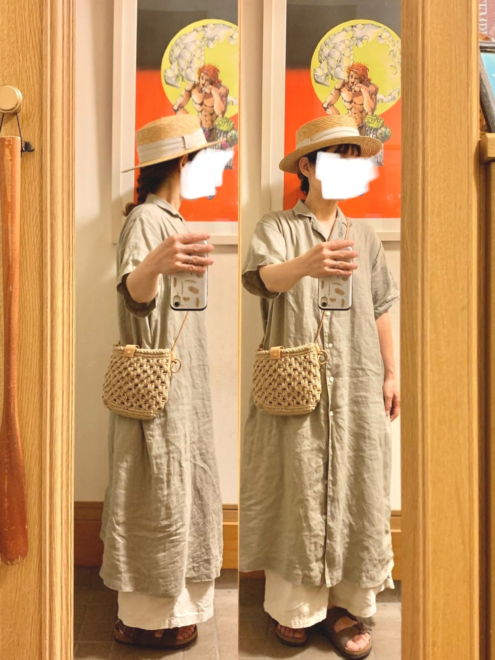 「昨日のコーデ、昨日の服、開襟シャツワンピース、シンプルコーデ」｜「14+のアイテム（ハット、グレー系）」を使った、まっきさん（レディース・150cm）の夏コーディネートの1枚目の写真