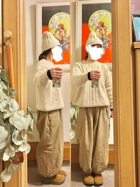 「古着のアイテム（ニット/セーター、ホワイト系）」を使った、まっきさん（レディース・150cm）の春コーディネート