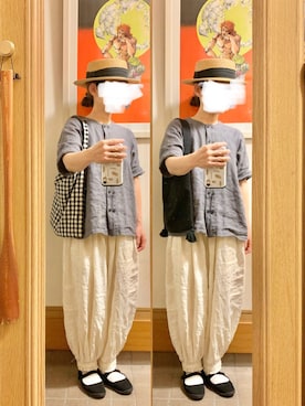 「麦わら帽子」｜「アイテム（バレエシューズ）」を使った、まっきさん（レディース・150cm）の夏コーディネート