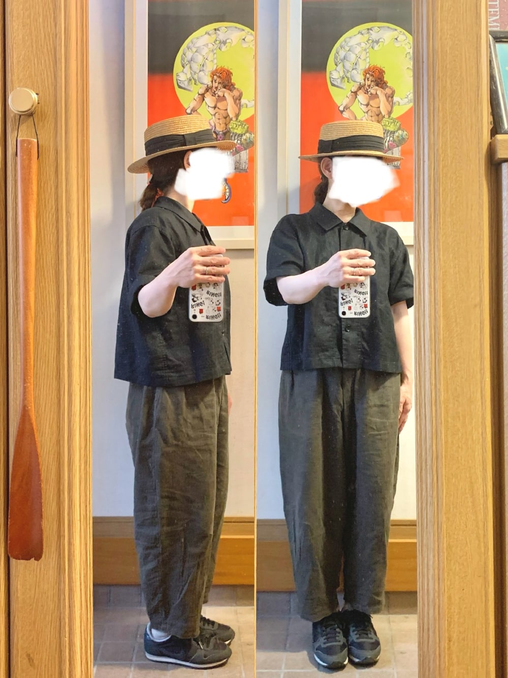 「今日のコーデ、今日の服、シンプルコーデ、古着、中古靴」｜「14+のアイテム（ハット、ブラック系）」を使った、まっきさん（レディース・150cm）の夏コーディネートの1枚目の写真